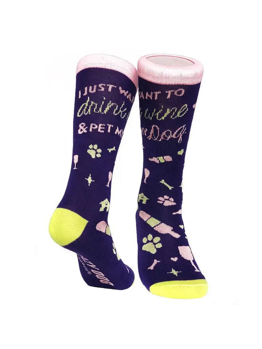 Womens I Just Want To Drink Wine and Pet My Dog Socks