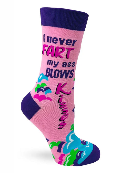 I never Fart My Ass Blows Kisses Women's Crew Socks